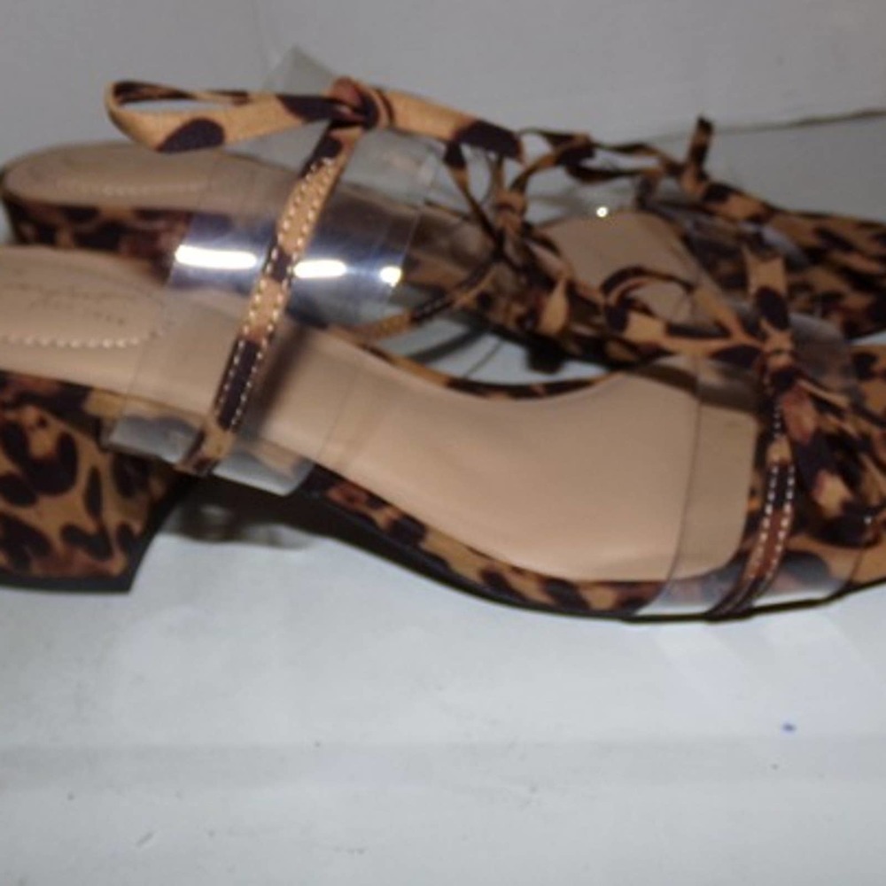 COPY - LADIES COMFORT SANDALS LEOPARD DESIGN WITH TIES BLACK BROWN SIZE 10M NWOT